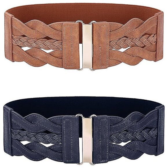 GRACE KARIN Women's Elastic Wide Belts Vintage , Brown Navy Blue - Picture 1 of 7